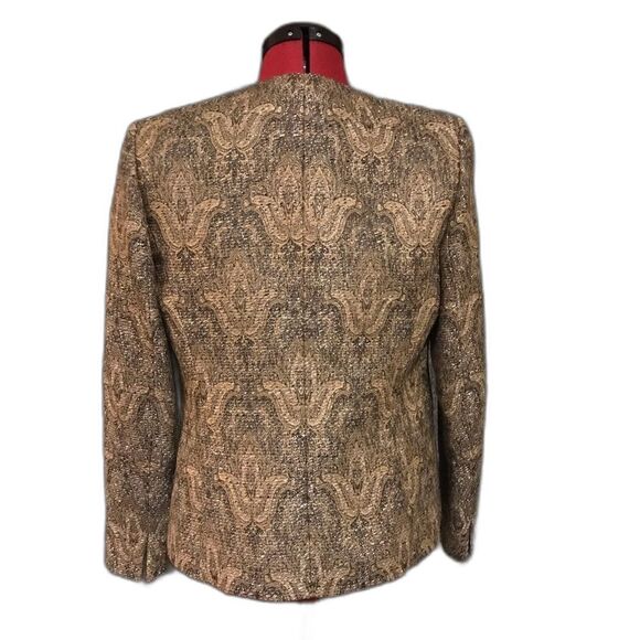 Kasper Blazer Women Size 2P Brown Metallic Tapestry Open Front Long Sleeve - Picture 4 of 8